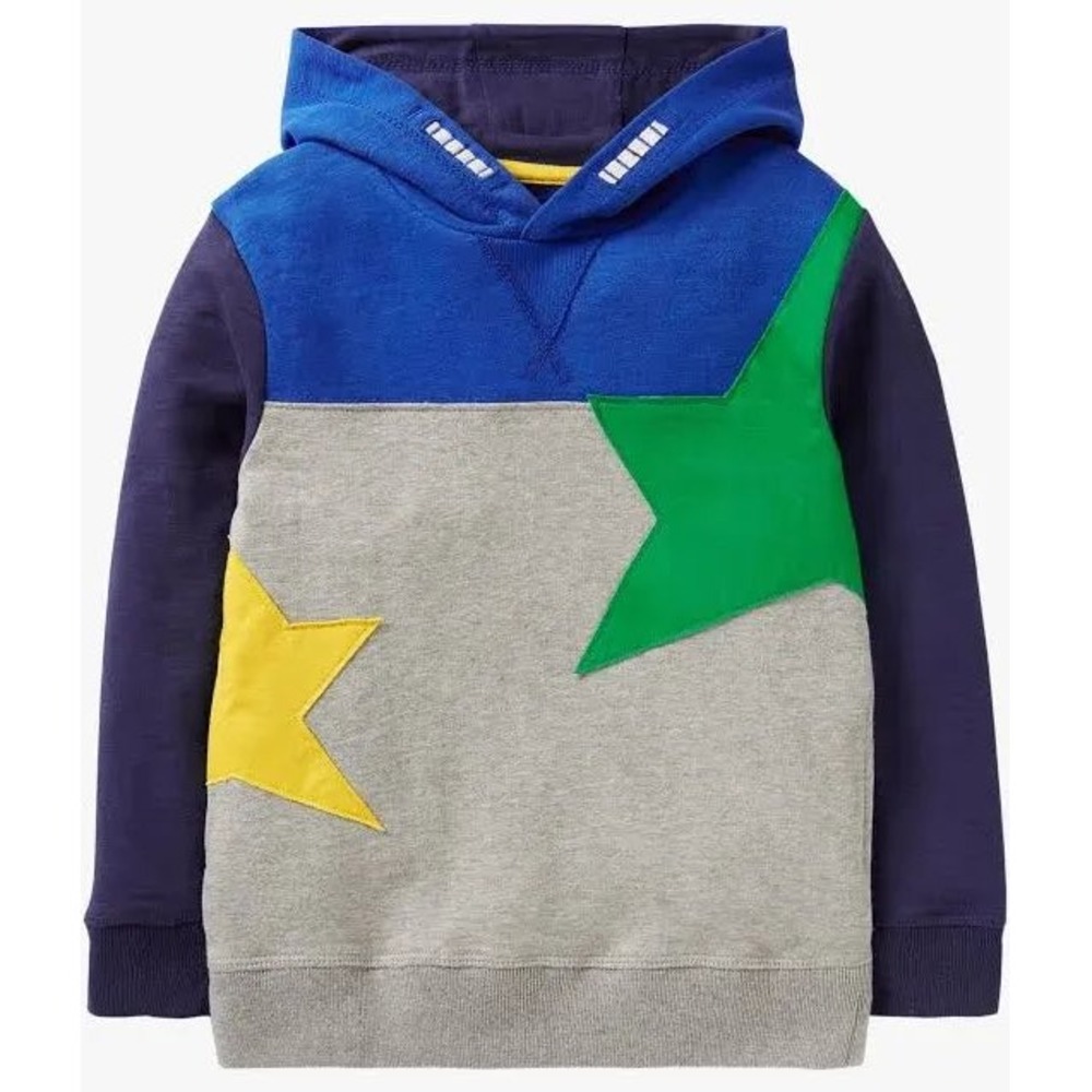 Mini Boden Boys Star Patch Hoodie‎ Blue Grey Red Size 6-7Y New With Tags